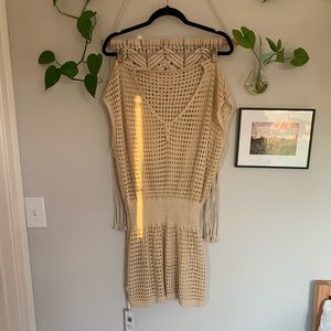 Cream bathing suit crocheted cover-up